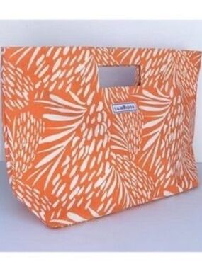 NWT Lilibridge Orange Sea Feather Print Canvas Beach Travel Vacation Tote Bag